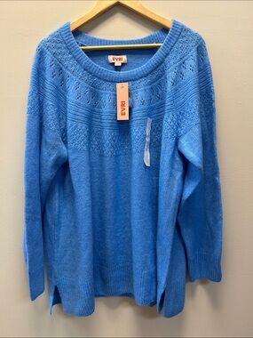 EVRI Sky Blue Knit Scoop Neck Pullover